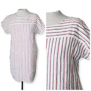 ANTHRO MO:VINT Linen Cream Striped Boho Lagenlook Shift Beach Dress